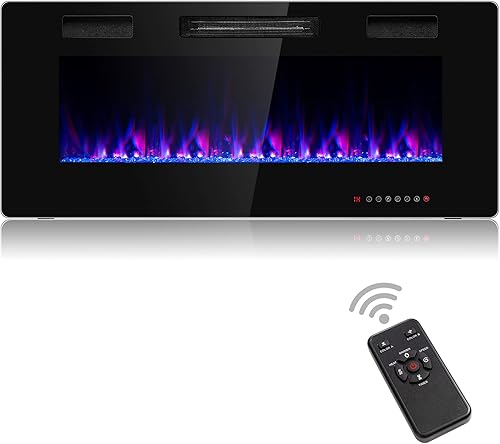 Miniatura 1 de COSTWAY Chimenea eléctrica de 42 pulgadas, 750 W1500 W empotrada en pared y montaje con control remoto, 12 colores de llama, 5 ajustes de brillo,