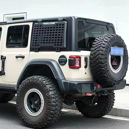 Miniatura 33 de FURYENGRAVER Kit de flanco de panel Molle de almacenamiento de ventana trasera, decoración protectora de ventana trasera para Jeep Wrangler