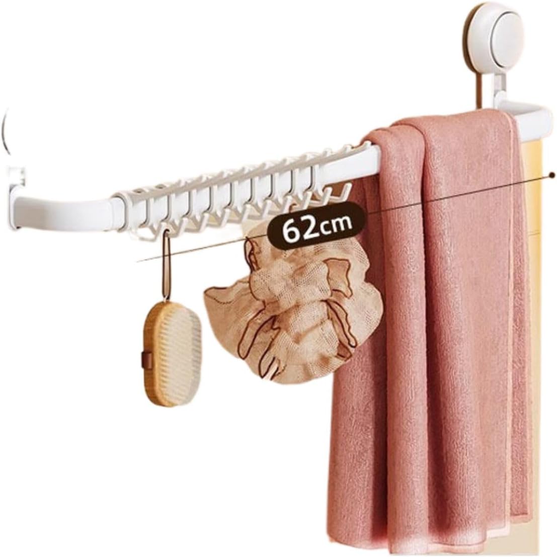 免打孔吸盘毛巾架卫生间厕所单杆浴巾架子浴室置物架 Under Sink Storage for Kitchen Bathroom Cabinet,挂钩-吸盘毛巾架67cm【送10个挂钩】