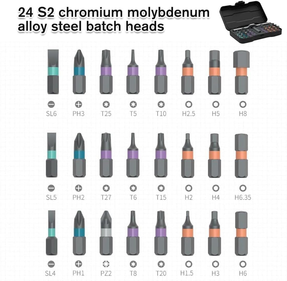 Zestaw wkrętaków magnetycznych 24 w 1, kompaktowe, przenośne, wielofunkcyjne, mini narzędzie do naprawy mebli, komputera, roweru, idealny dla entuzjastów majsterkowania