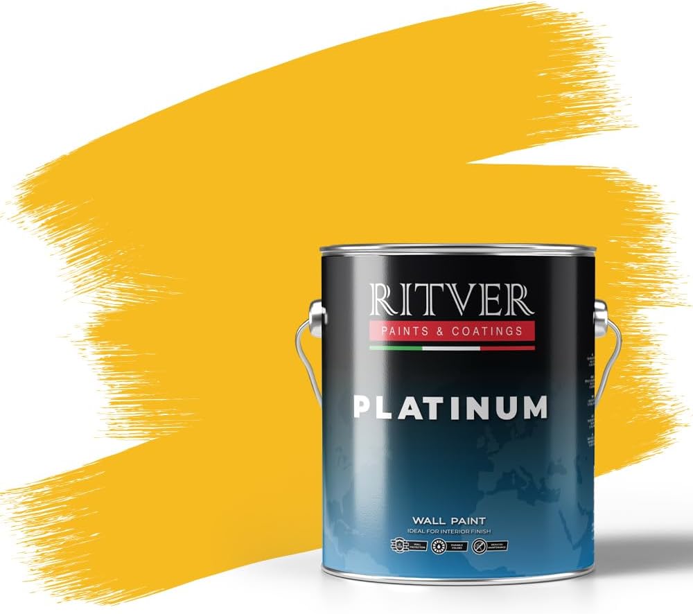 RITVER Premium water-based Wall Paint Emulsion 3.6 Liter, Autumn Yellow, odorless, drip & splash resistant, Indoor, high opacity, RP-201, Matte Finish