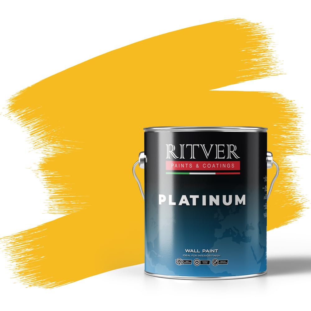 RITVER Premium water-based Wall Paint Emulsion 3.6 Liter, Autumn Yellow, odorless, drip & splash resistant, Indoor, high opacity, RP-201, Matte Finish