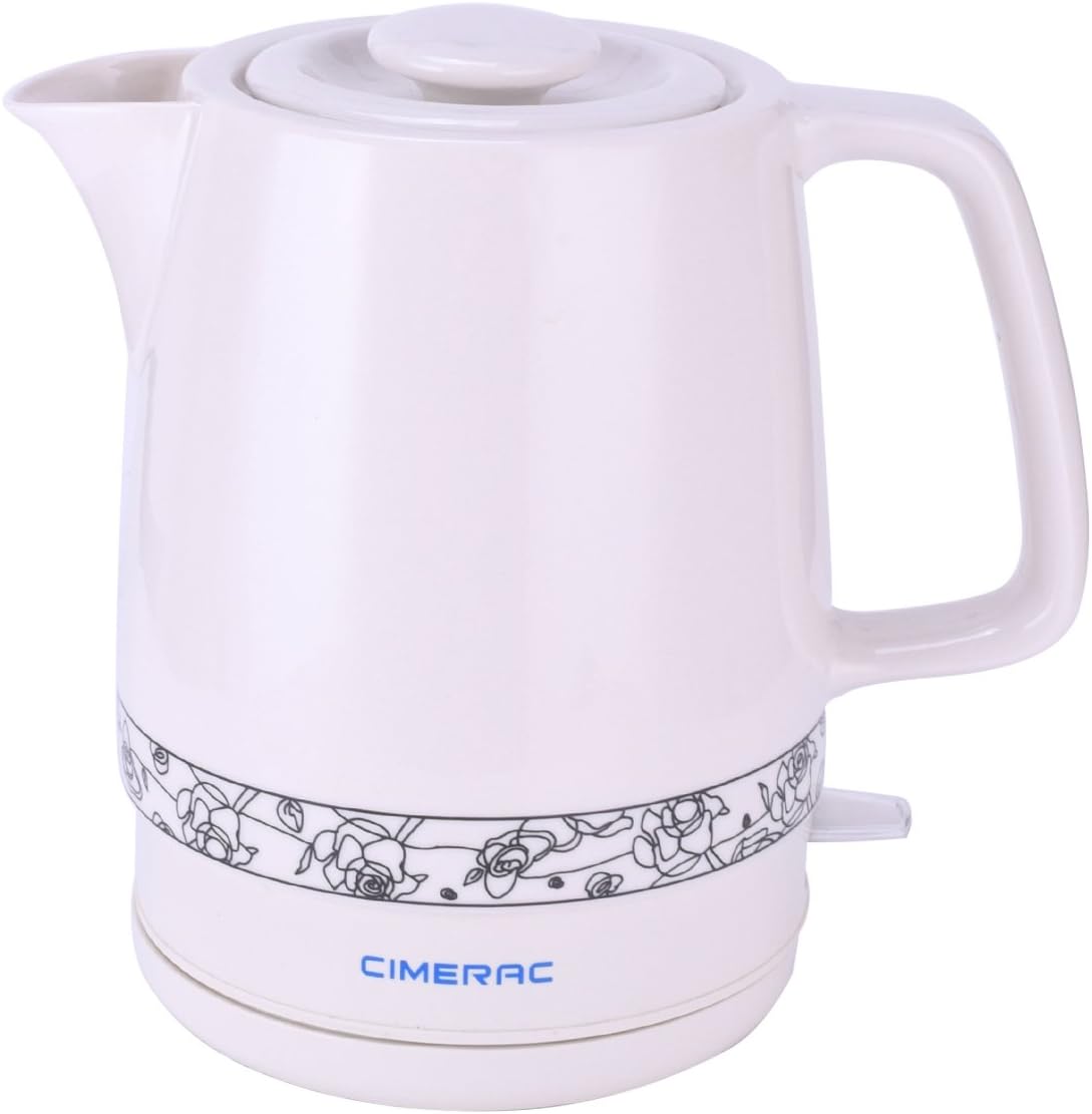 Ceramic Electric Kettle with Boil Dry Protection,1.7 Liter Boiling Pot for Tea and Coffee (White)