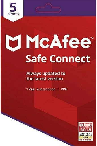 McAfee Safe Connect Premium VPN PC & Mobile Security | 5 Devices | 1 Year