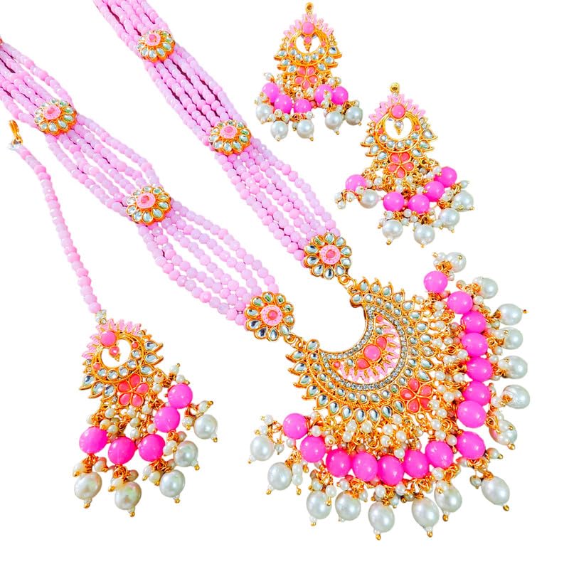 RAJASTHANI GAHANA Floral Design Rajasthani Style Choker Necklace Earring Maangtikka Set of Jewellery for Women - Pink (B0CH35Z4YV) Amazon Price History, Amazon Price Tracker