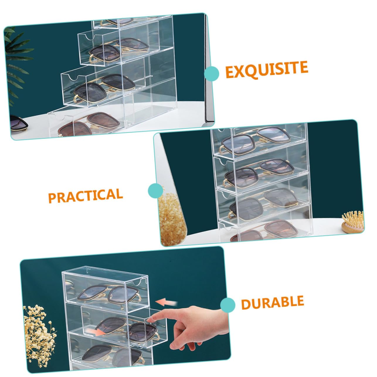 PLAFOPE Étui à Lunettes de Soleil en Acrylique Boîte de Rangement Transparente pour Lunettes Tiroir 4 Niveaux Protection Antipoussière
