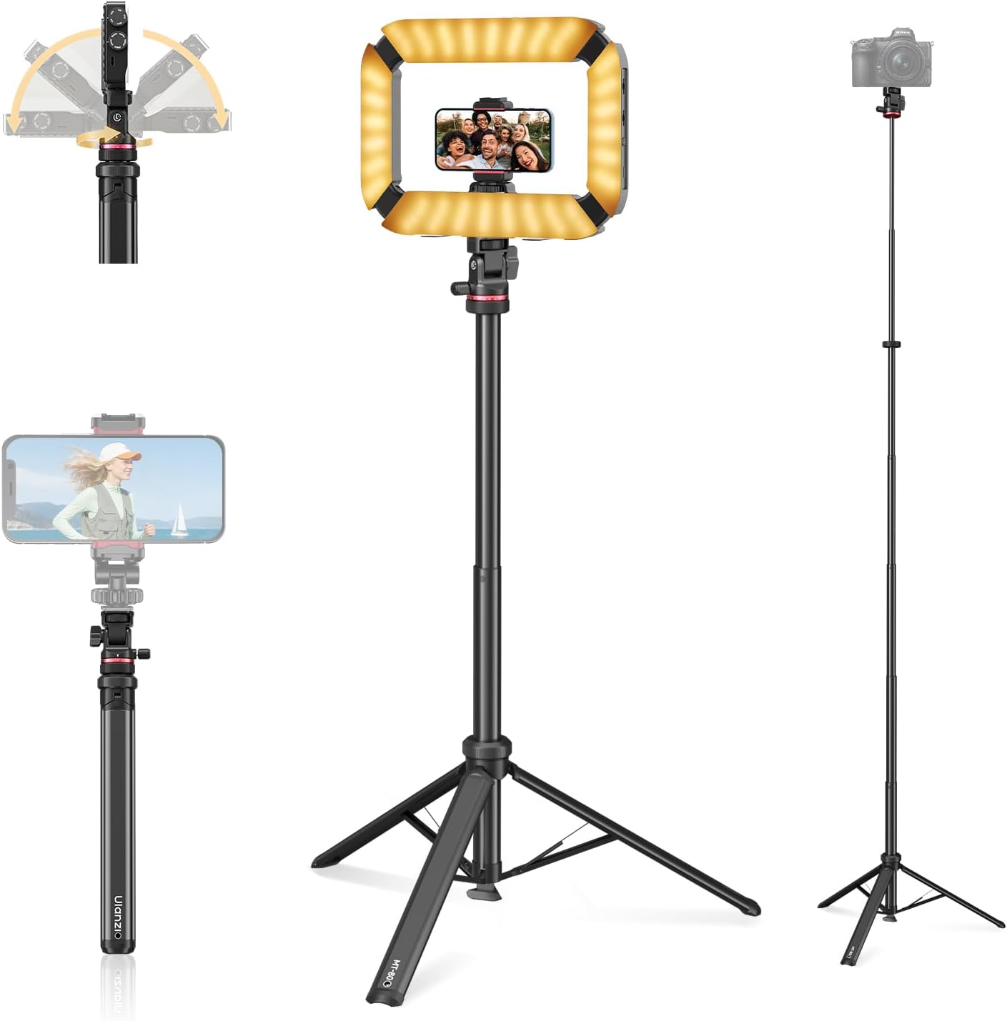 ULANZI Smartphone Video Rig with Selfie Ring Light & MT-80 Aluminum Camera Phone Video Light Tripod Stand Combo for Photo Booth Filmaking Live Steam Tiktok YouTube Video Recording