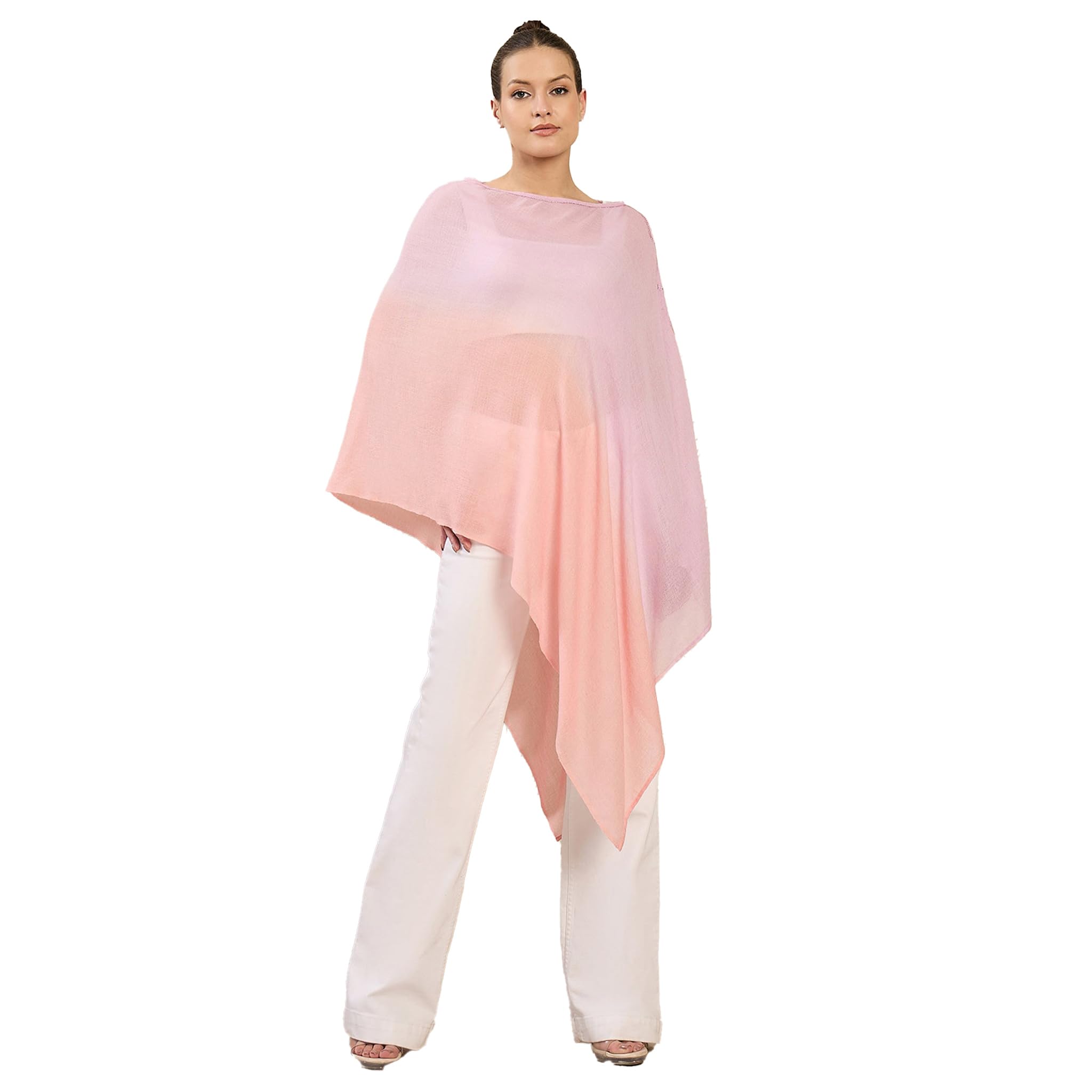 first resort Lilac and Peach Ombre Asymmetrical Embellished Cashmere Poncho-picture-4