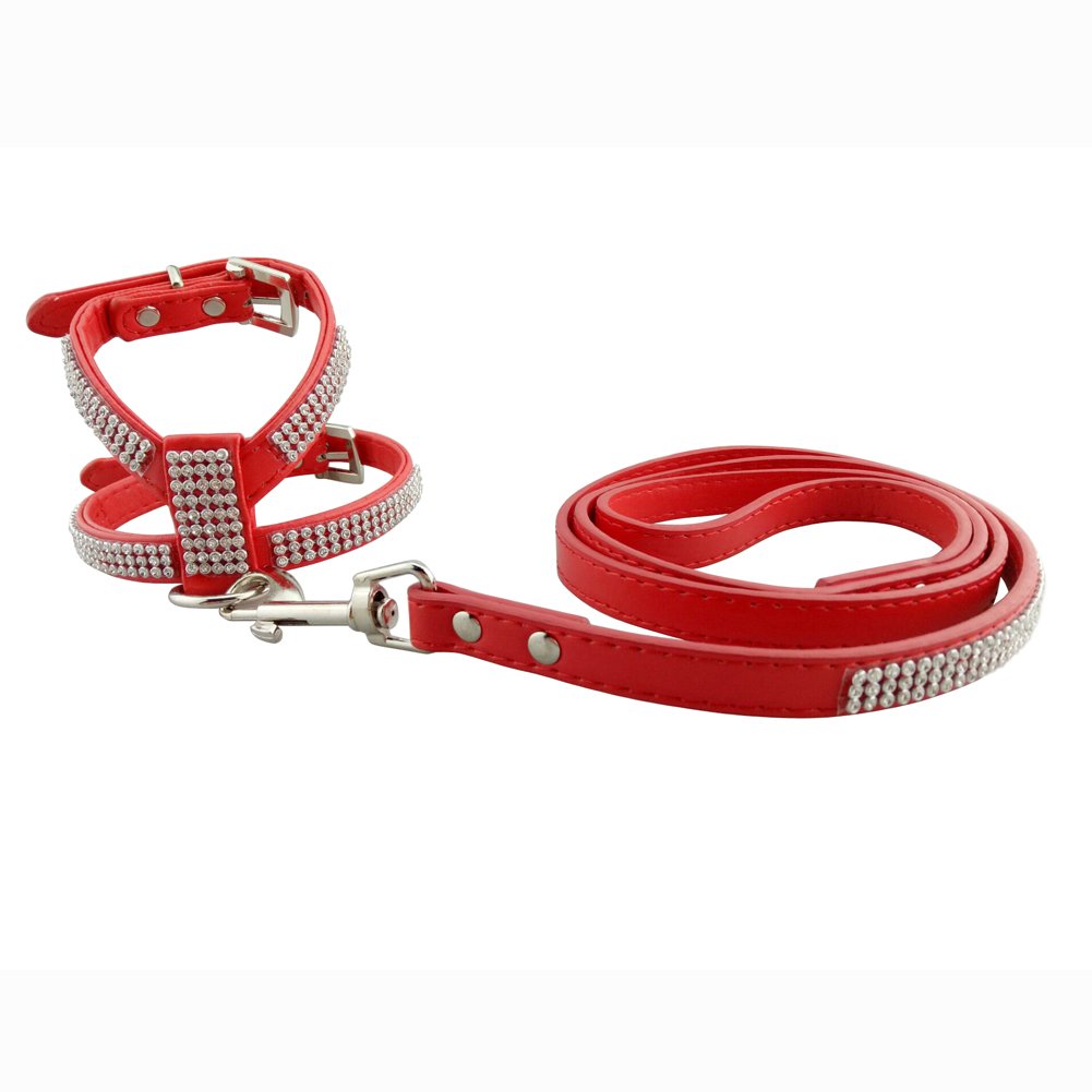 PETCARE Sparkly Rhinestone Bling Dog Harness Leash Set Soft Leather Shining Diamonds Pet Collar Harness Vest for Puppy Small Dogs Cats