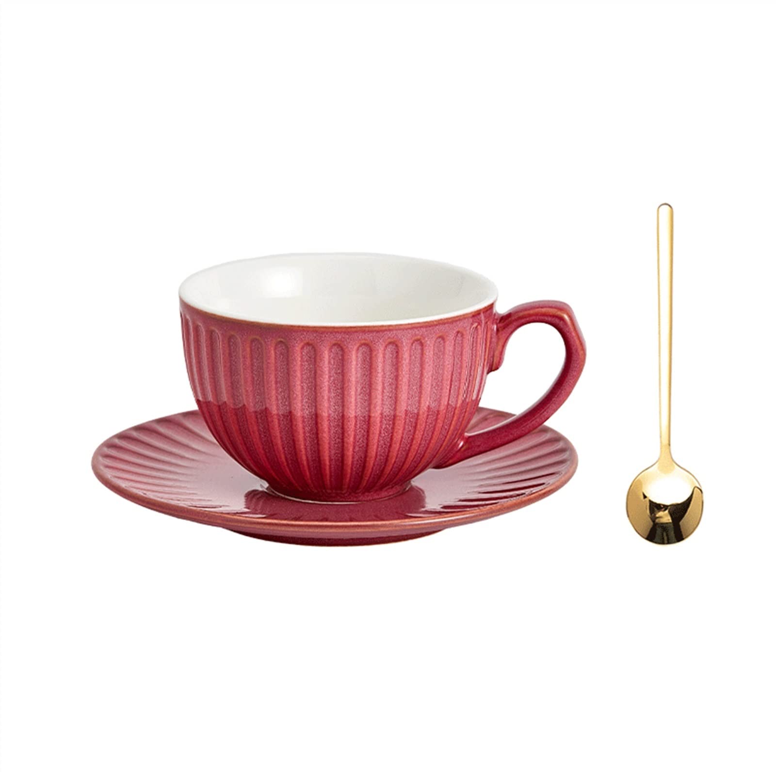Kaffeetasse- Vintage Kaffeetasse Haushalt Keramik Blumentasse Set Latte Handwäsche Nachmittagstee Tasse Set Einweihungsgeschenk zur Hochzeit(Red,Groß)