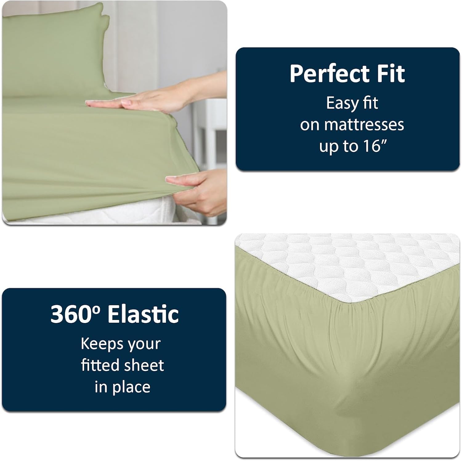 Cottingon 1 Piece Top Split King Fitted Sheet Only for Adjustable beds, Premium 100% Egyptian Cotton, 34 Inches Half Split Flex Head Bottom Sheet for Sleep Number Beds 16" Deep Mattress, Sage