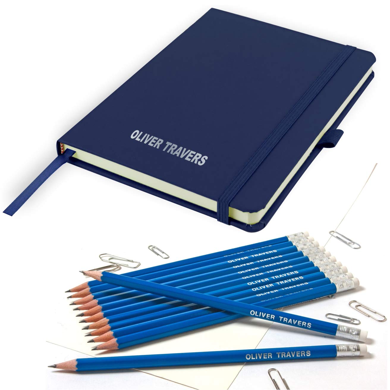 That's My Pencil Personalised Notebook and Matching Pencils -Printed with Name (French Blue)