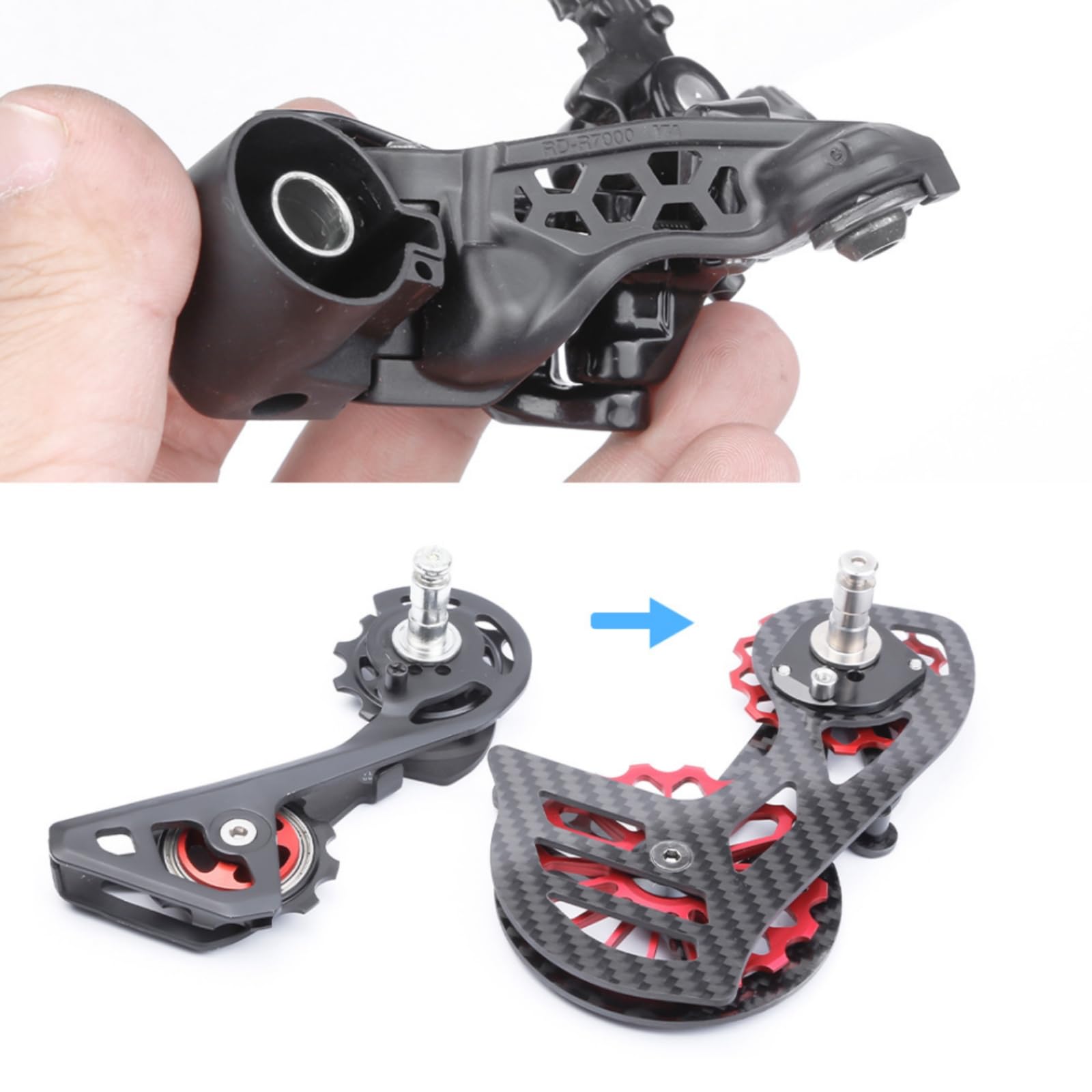 Perfeclan Polea de Desviador de Bicicleta Jaula de Cambio Trasero Conjunto Completo con Placa Aligerada Rodamientos Eficientes Hardware de Montaje Resistente