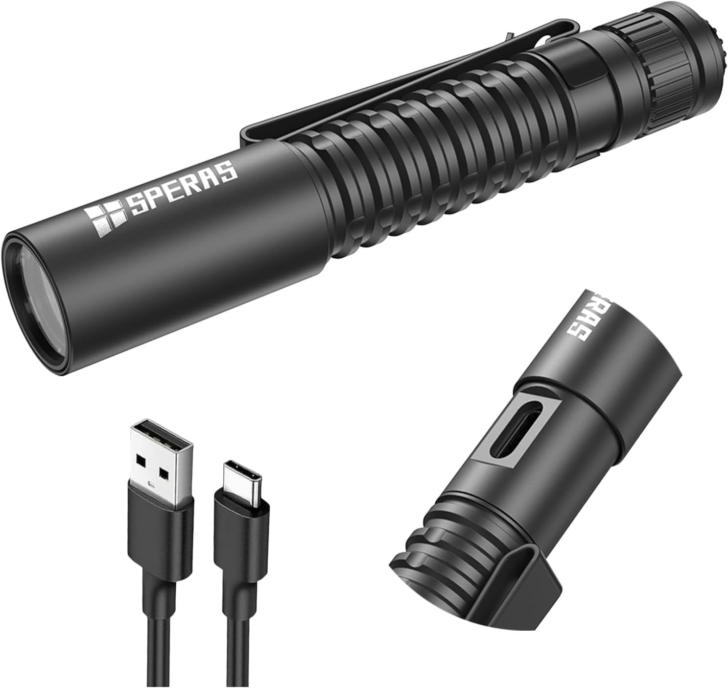 JETBeam SPERAS EST MIC EDC Flashlight, 700 Lumens Rechargeable Tactical Pocket Light with Two Way Clip, IP68 Waterproof USB-C Mini Flashlight, 3 Modes 138m Beam for Camping Hiking Emergency, Black