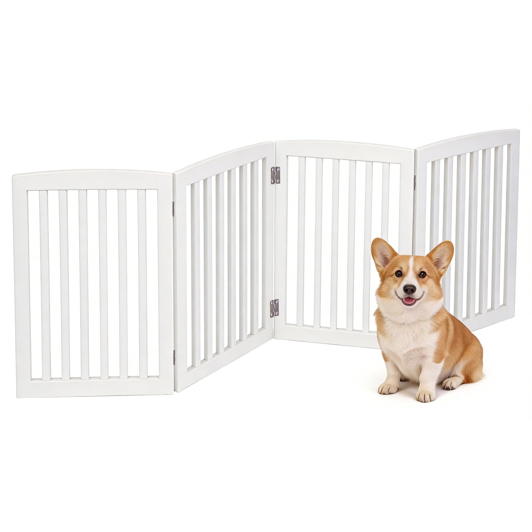 ZENY 24 Inch Pet Dog Gate, Foldable Freestanding Dog Door 4 Panel, White Wooden Z Shape Step Over Pet Fence for Entryway, Stairs, Doorway, White
