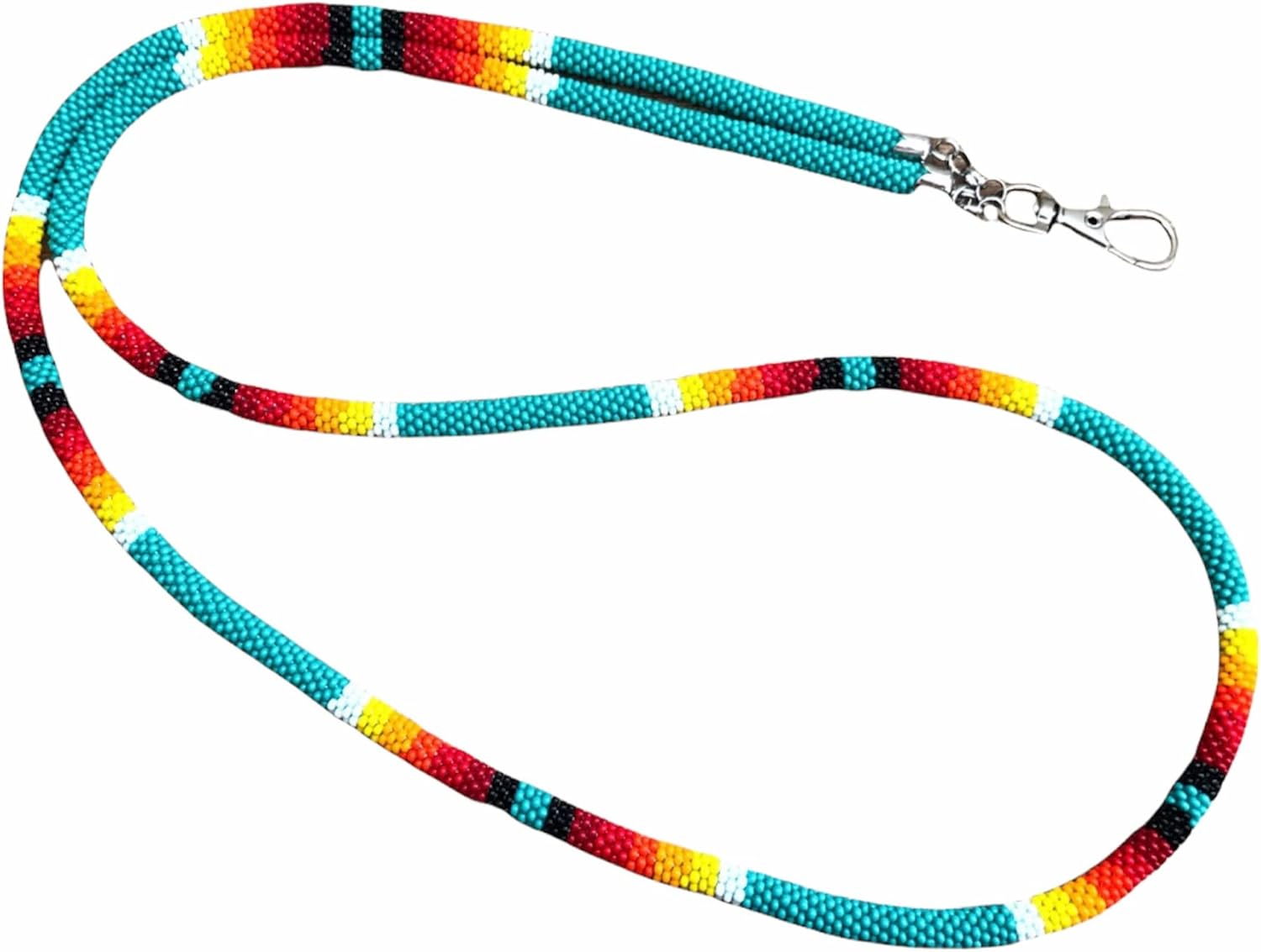 Handmade Bead Crochet Native American Style Lanyard, beaded badge holder, teacher ID card holder, nurse lanyard