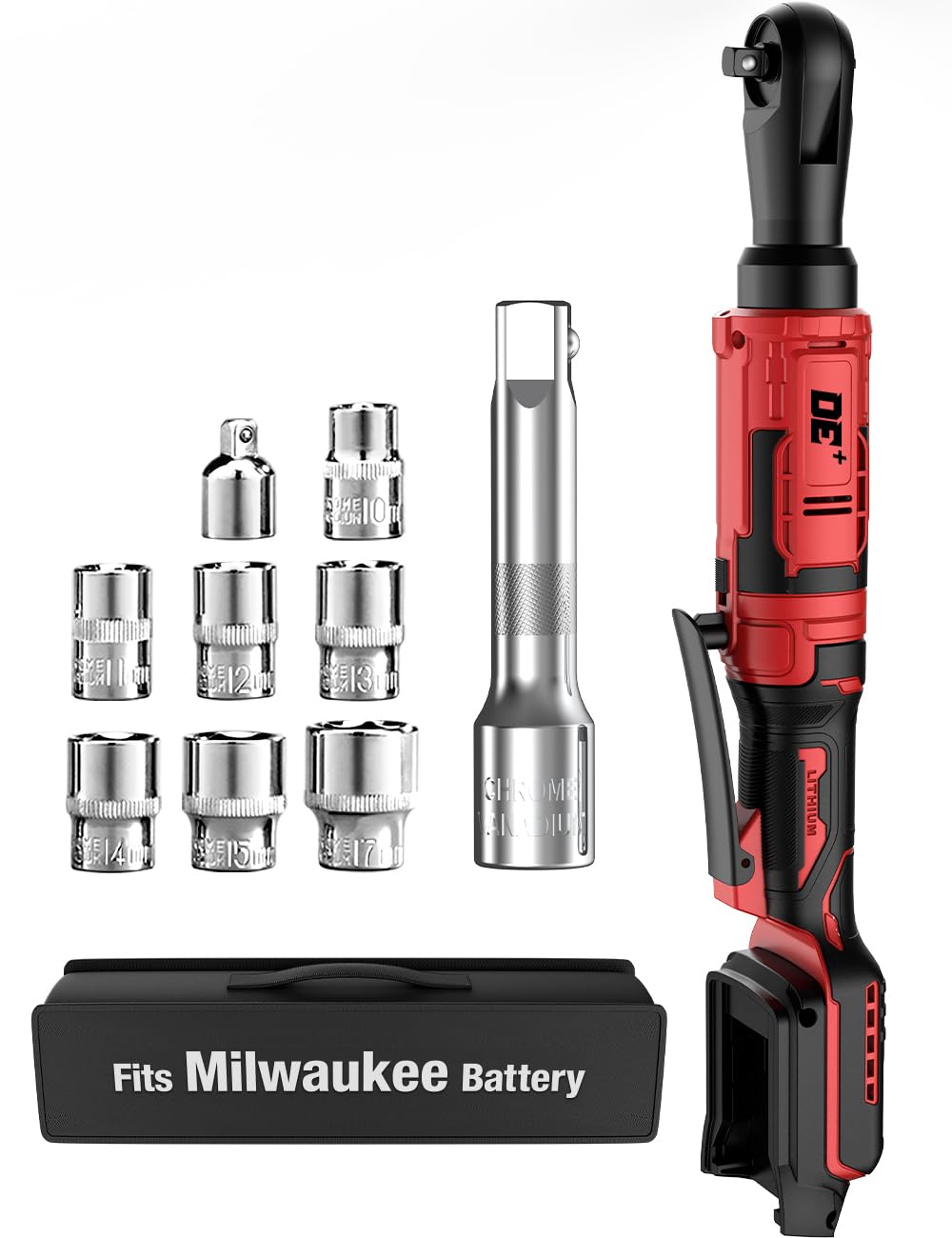 Photo 1 of 1/2 Inch Cordless Ratchet Wrench, for Milwaukee M18 Battery, 88Ft-Lbs, 0-400RPM, Electric Ratchet Wrench Set with Variable Speed Trigger, Reinforced Head, R&F Switch, 7 Sockets, 3/8" to 1/4" Adapter