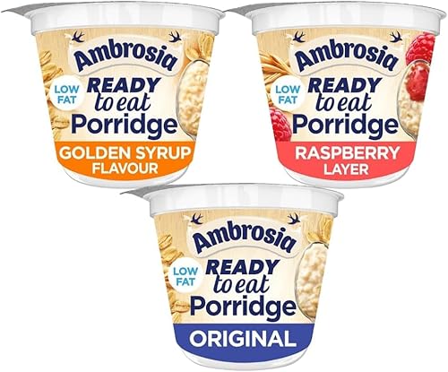 Porridge Pot Bundle With Ambrosia Ready To Eat Porridge Pots Golden Syrup 210g, Raspberry 210g and Original 210g (3 Pack)