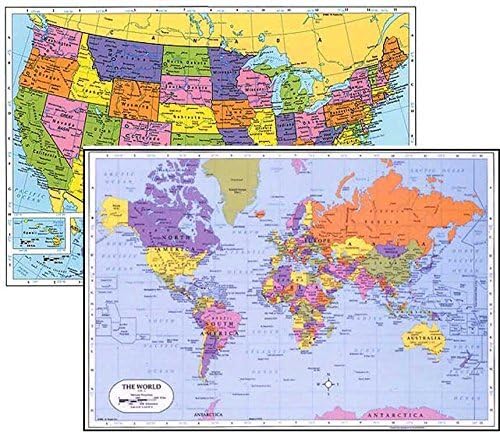 World Placemat + USA Placemat, manteles individuales educativos laminados (2)