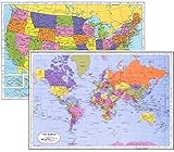 Painless Learning World Placemat + USA Placemat, Laminated Educational Placemats (2)