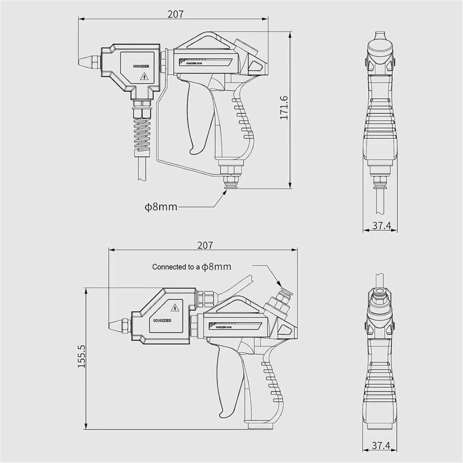 Pistola de aire ionizante, ionizador antiestático, eliminación estática, pistola de aire antiestática con fuente de alimentación de 6 KV, velocidad de desactivación ≤1.0S, para eliminaciones