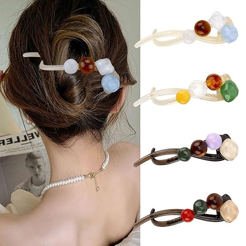Vista 56 de Ahoney 4 pasadores de perlas para mujer, pinzas francesas 4.2 con perlas elegantes para cabello grueso (plata + dorado)