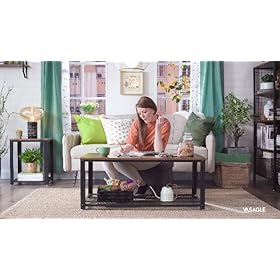 VASAGLE Coffee Table for Living Room, 2-Tier Cocktail Table, Center Table with Mesh Shelf, Steel Frame, Adjustable Feet… 61e2siyBTzL