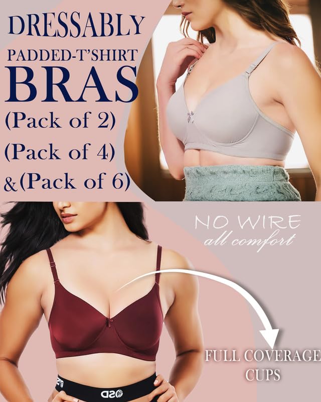 Image of Full Coverage Seamless Soft Comfort Padded Bra,Non-Wired T-Shirt Bra for Women and Girls.