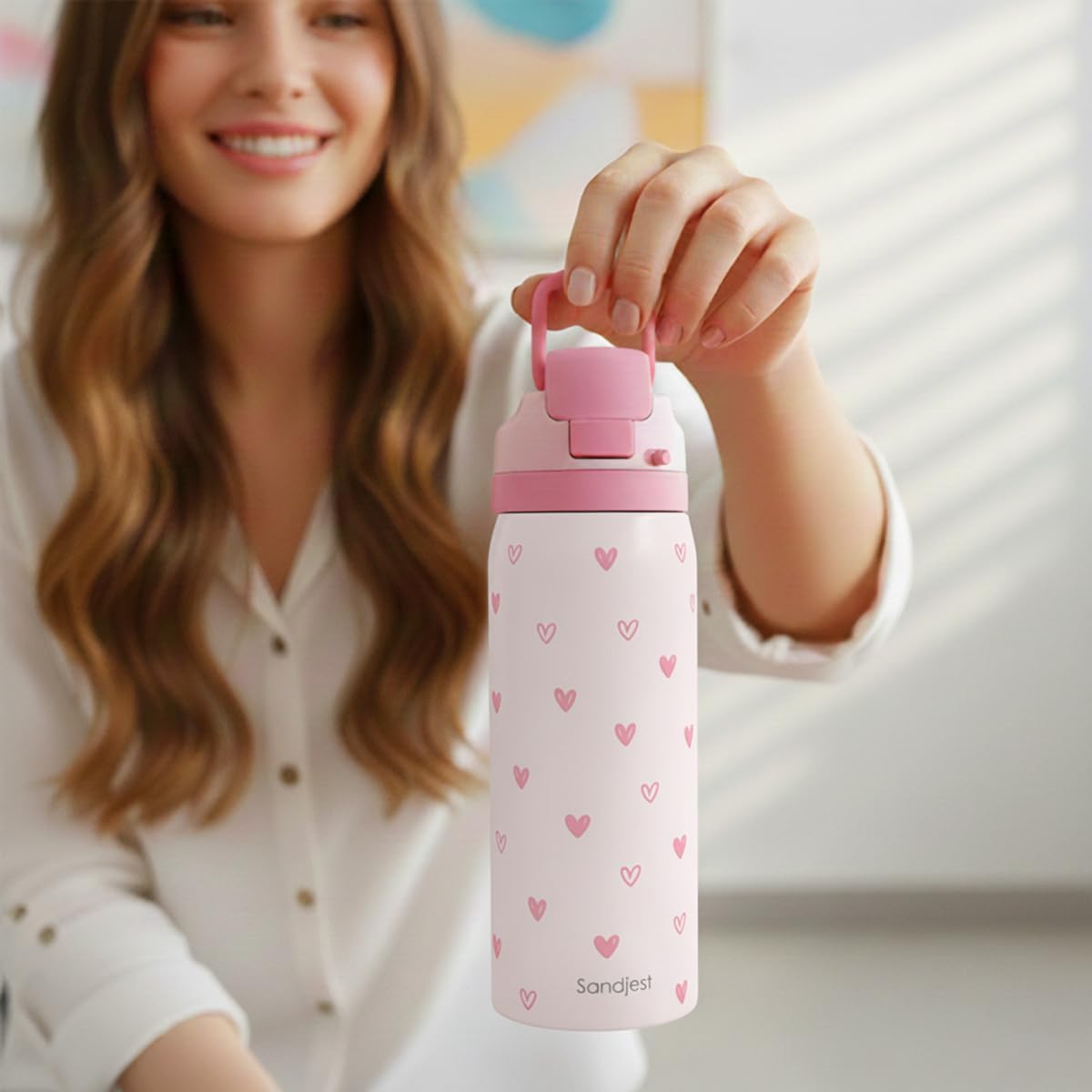 Heart Insulated Stainless Steel Water Bottle with Straw for Sports and Travel, 32oz, Gifts for Women Girls Friends Teens Birthday Christmas - Image 6