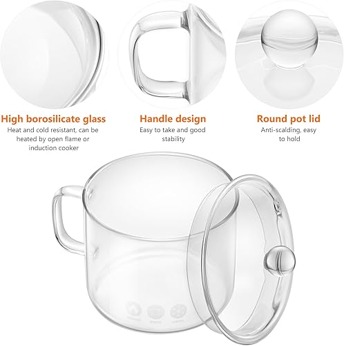 Miniatura 4 de Hemoton Olla de vidrio transparente para estufa, popurri con tapa, cacerola de vidrio, olla de cocina para fideos de pasta, sopa, leche, alimentos,