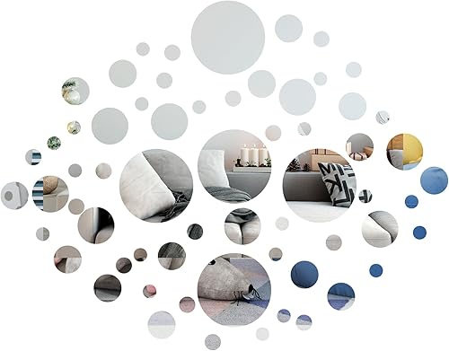 Adhesivos de pared de espejo acrílico, ajuste de espejo redondo, despegar y pegar, para pared, autoadhesivos 3D (96 unidades, 5.9 pulgadas, 3.2