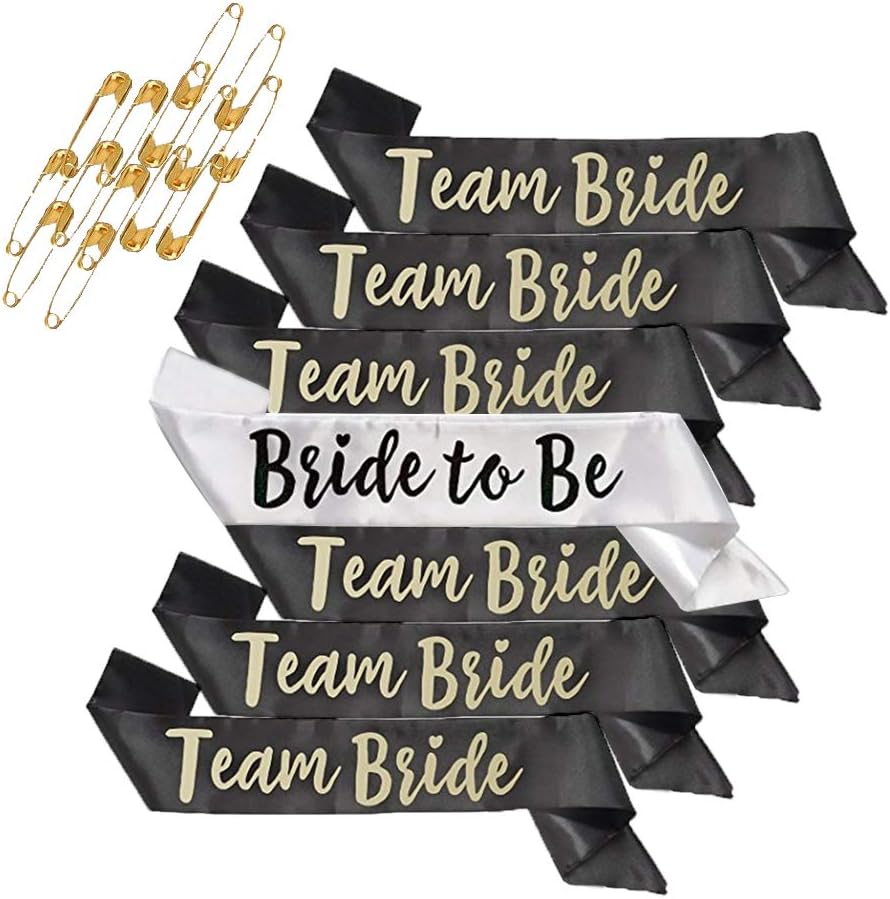 Bachelorette Sashes, Sash Set, Shellvcase 7Pcs Team Bride Bachelorette Party Sash Bride, Unique Sash for Bride and Bridesmaid Gift, Bonus 14 Pins