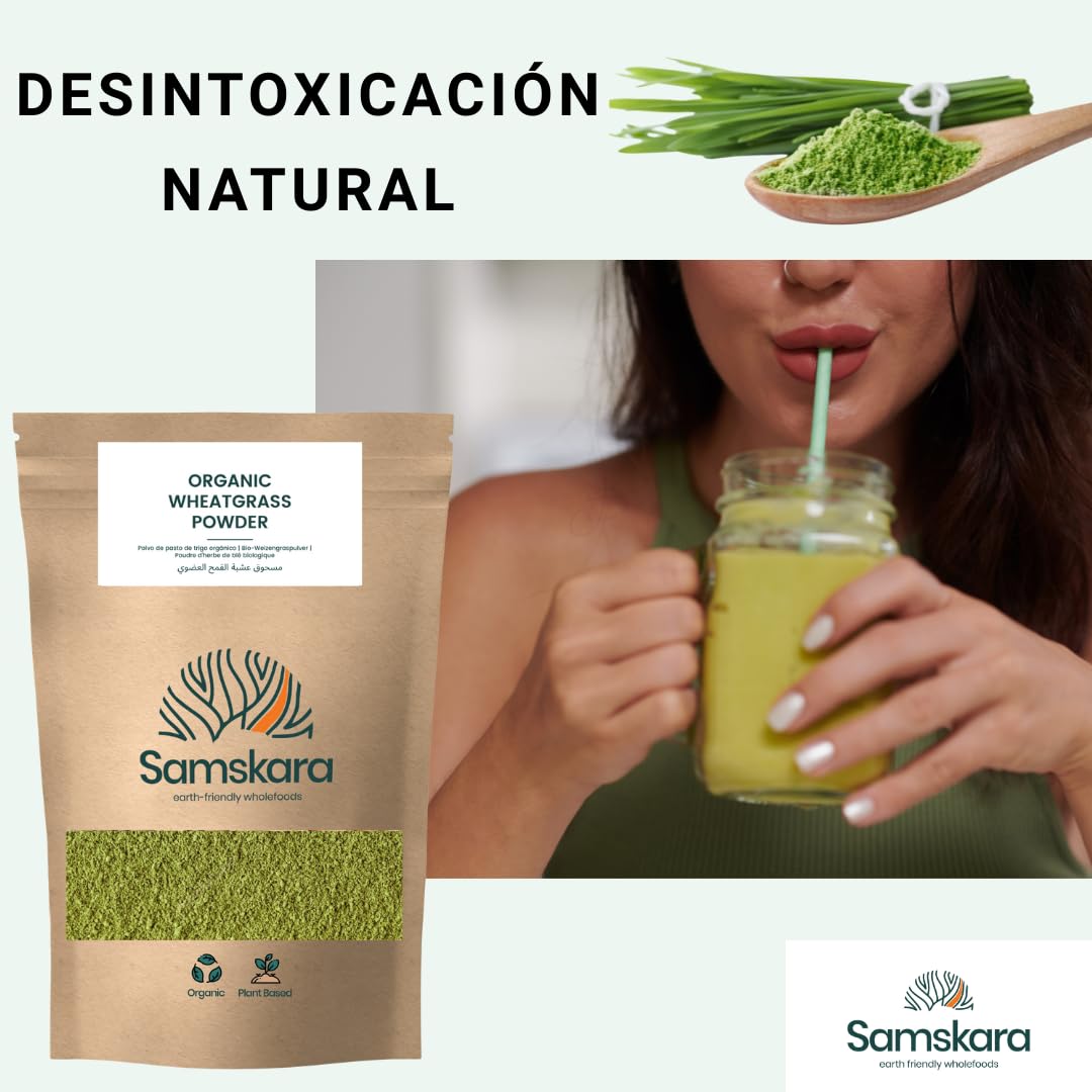Hierba de Trigo Orgánica en Polvo | 100% Pura | Rica en Fibra y Antioxidantes Naturales | Samskara Tribe | Vegana, Sin Aditivos | (1 kg x 1 pack)
