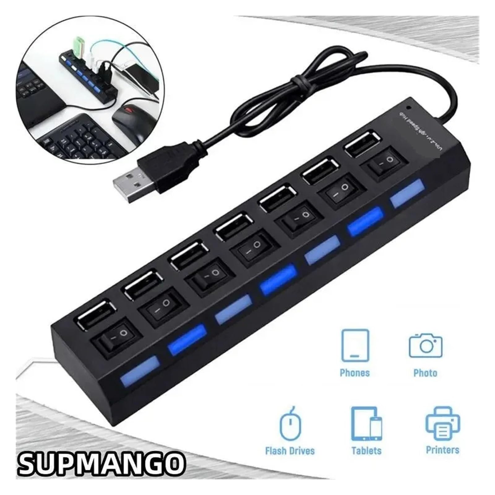 Koncentrator USB Hub Adapter Wiele Portów Użyj Zasilacza Prostownik 2.0 Akcesoria Do Komputera PC Przełącznik Laptopa Technologia Szybkiego Bezpiecznego ładowania(4Interface White)