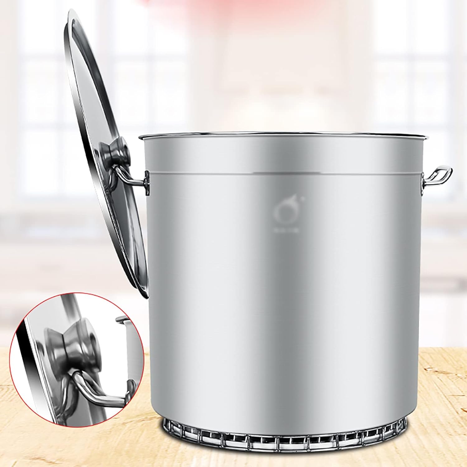 Soup Pot/Soup Bucket Stainless Steel Commercial Cooked Food Bucket with lid Thickened fins Energy-Saving Bottom braised Meat,50cm