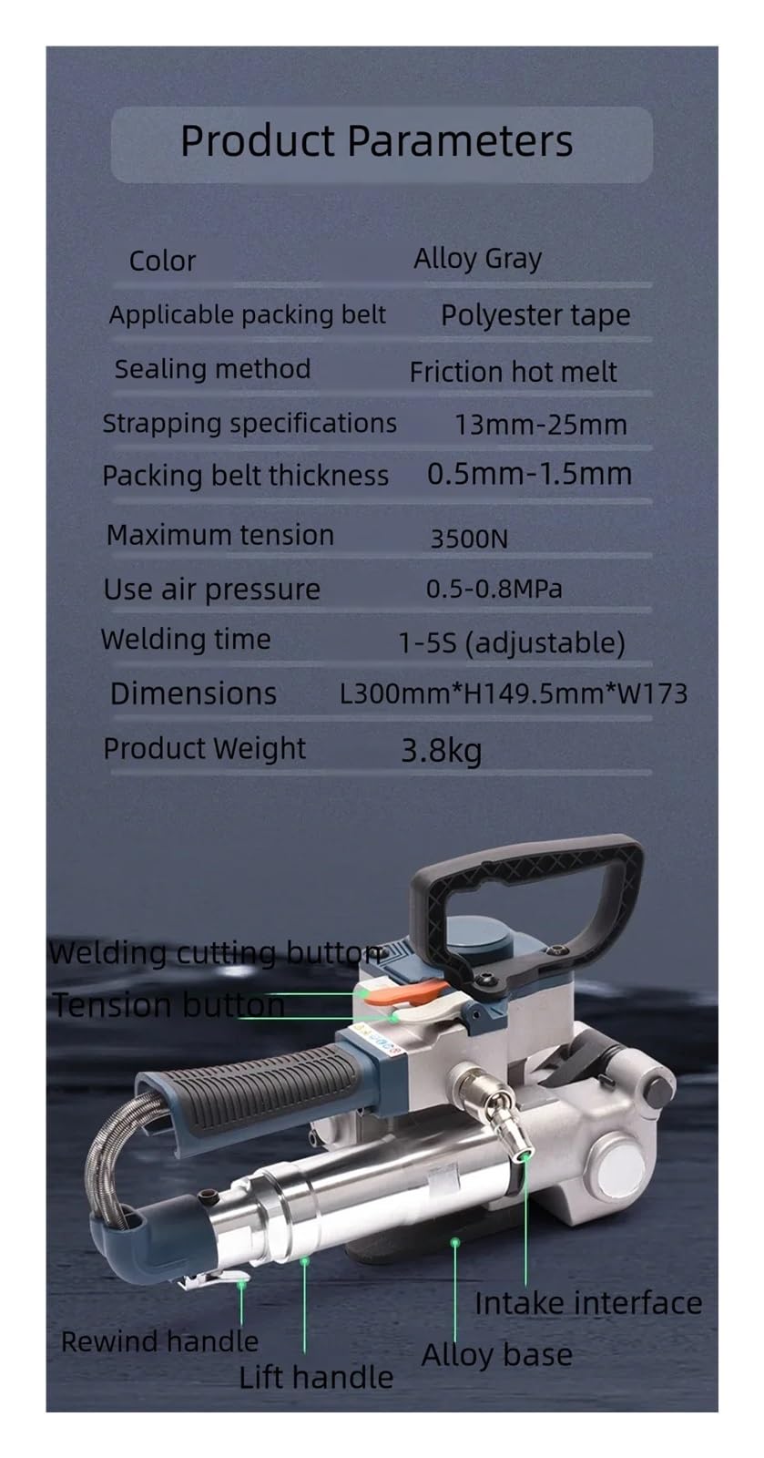 B19 Pneumatisches Umreifungsgerät for 13-19 mm Polyesterbänder, PET-Kunststoff-Umreifungsmaschine