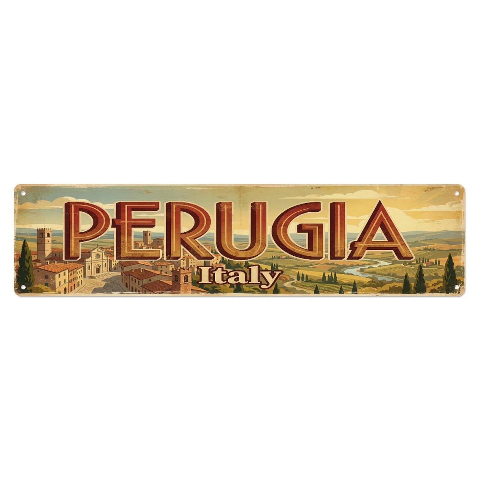 Metal Tin Sign Vintage Travel Italy Perugia