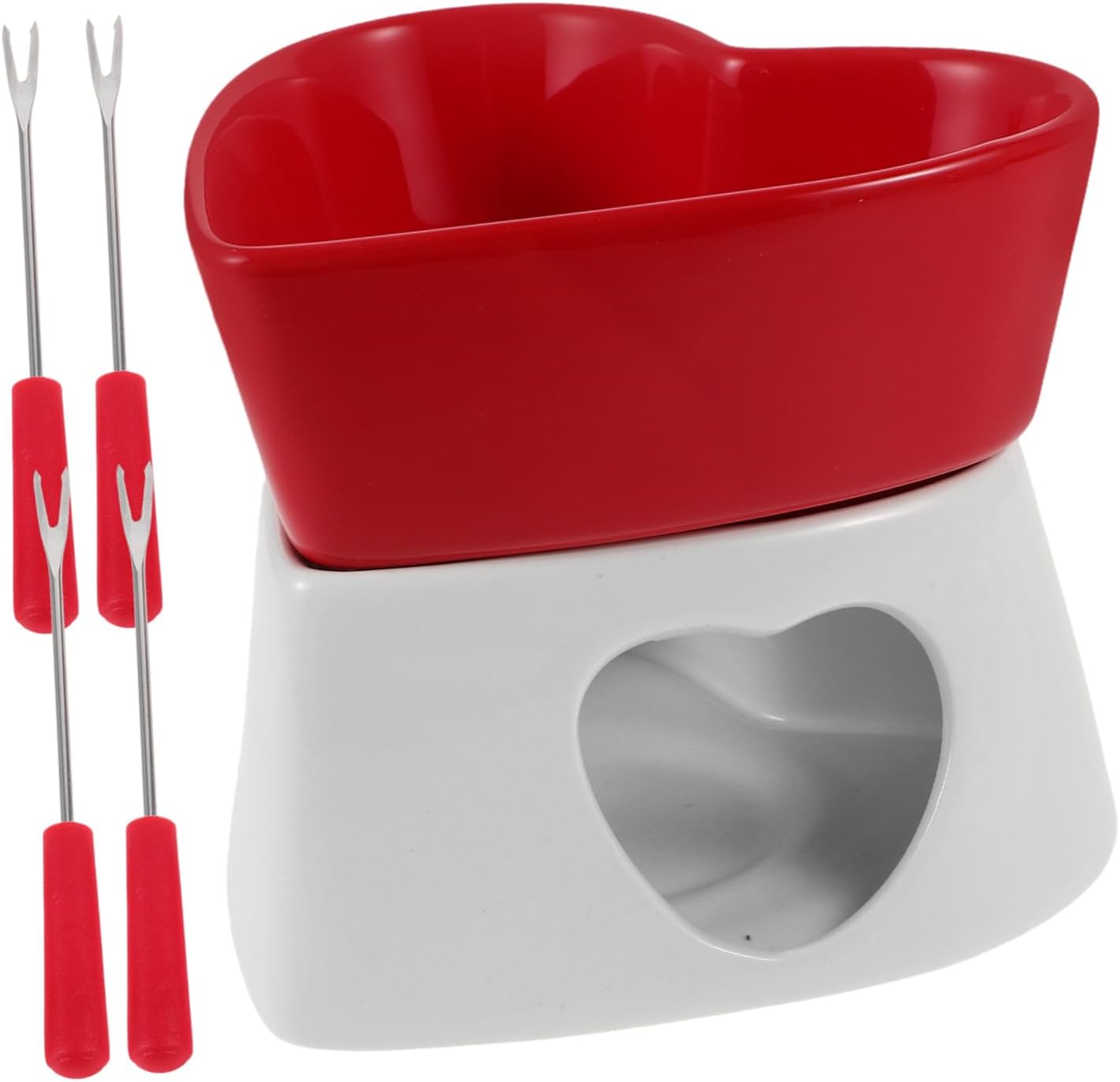 Zerodeko 1 Set Heart Shaped Fondue Warmer for Desserts Cheese Milk Chocolate with Forks for Family Gatherings Celebrations