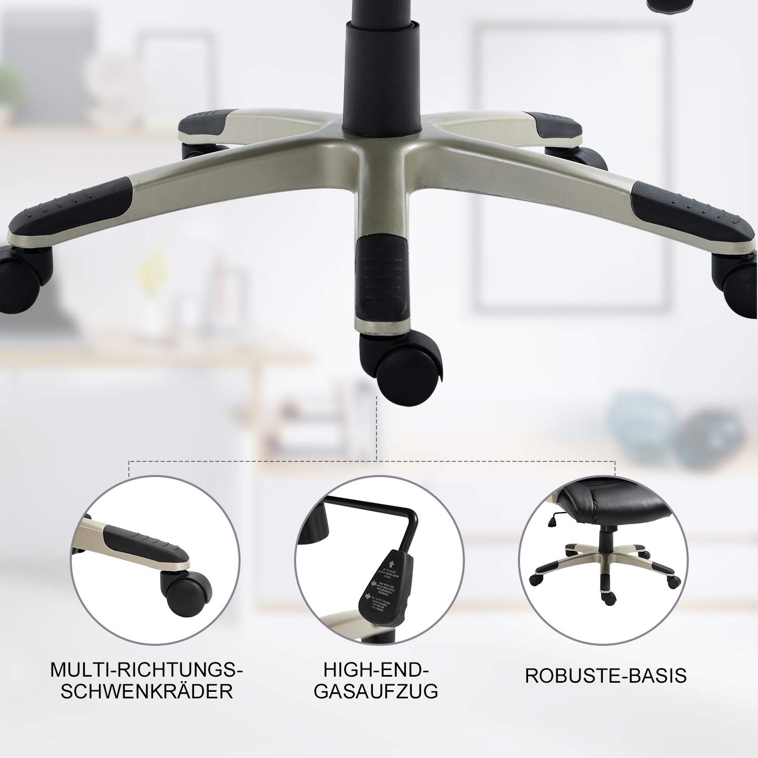 HOMCOM Bürosessel mit Wippfunktion Chefsessel 70 x 58 x 114–124 cm Schwarz | Bürostuhl, Schreibtischstuhl, Ergonomischer Drehstuhl, Sportsitz, Hoher Rückenlehne, Kunsterleder, Metall
