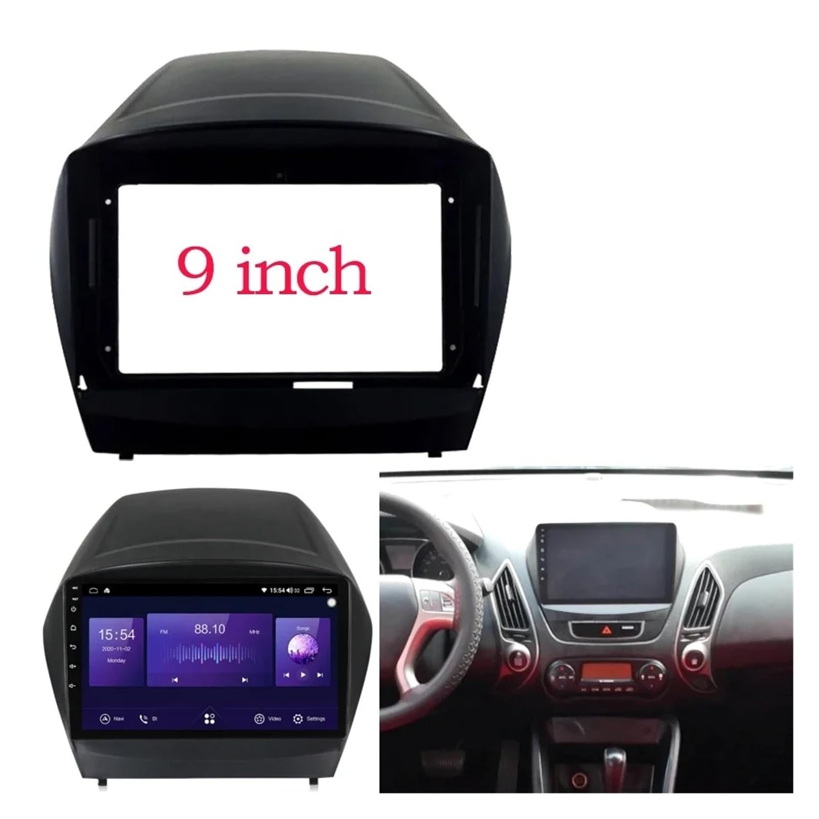 Auto Pannello Telaio Radio Cornice Autoradio 2 DIN 9 Pollici con Lettore Dvd MP5 Pannello Kit Finitura Cruscotto Audio per Hyundai per Tucson per IX35 2010-2015(9 inch Frame)