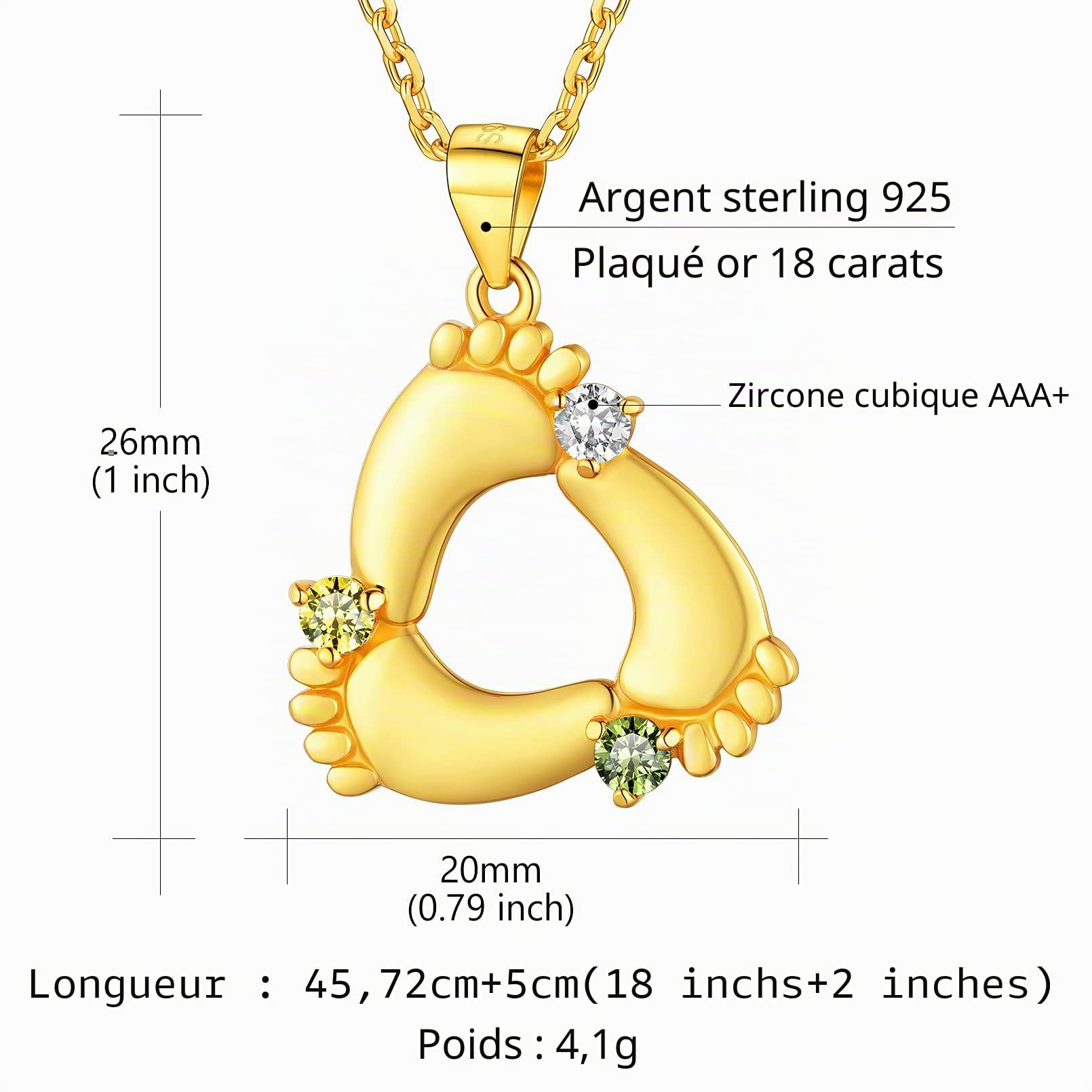 Custom4U 1-5 Prénoms Personnalisé Collier Femme Argent 925 Pieds de Bébé, Collier Nom Gravure Chaîne Pendentif Gravé femme Enfant Maman 45+5 cm Bijoux Fête des Mères Anniversaire