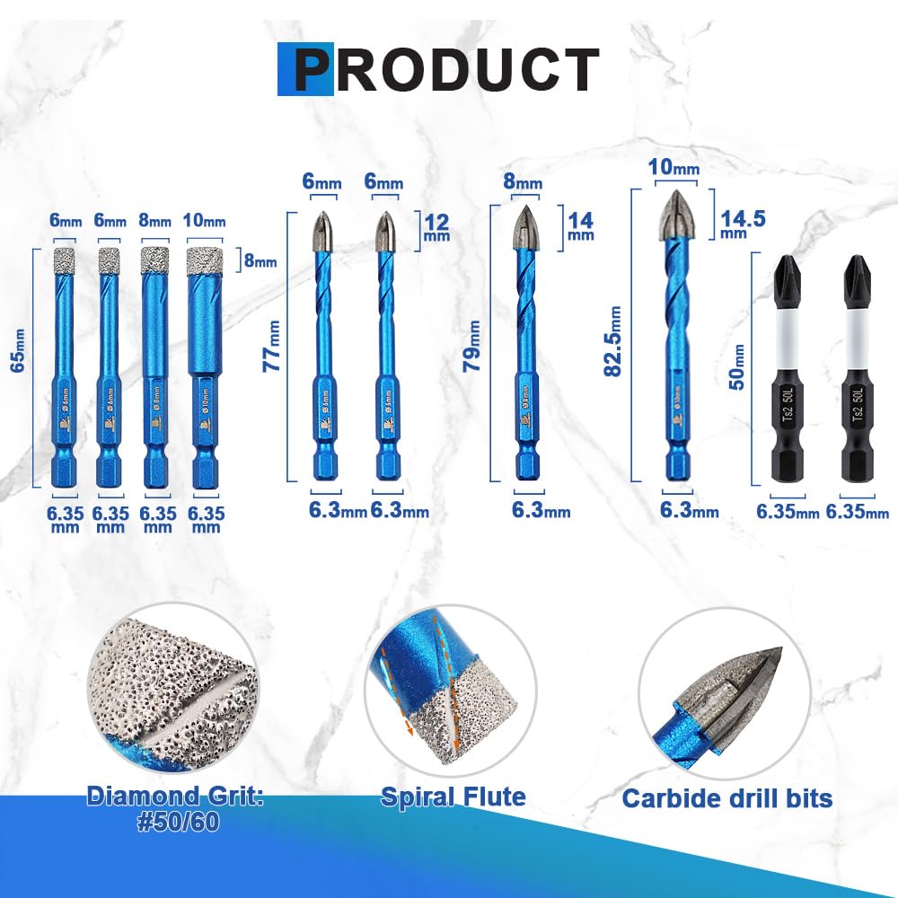 BRSCHNITT Diamond Drill Bit,with Phillips PH2 Magnetic Anti Slip Screwdriver Bit - Image 2