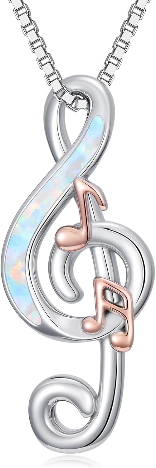 WINNICACA Sterling Silver Music Note Necklaces Created Opal Music Pendant Necklace Musical Jewelry Mothers Day Gifts for Women Dance Lovers Teacher