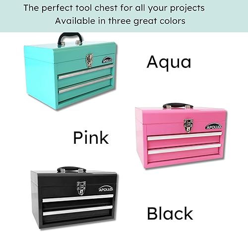 Miniatura 8 de Apollo Tools DT5010-GR - Caja de herramientas de acero de 14 pulgadas con compartimento superior profundo y 2 cajones de acero resistente con