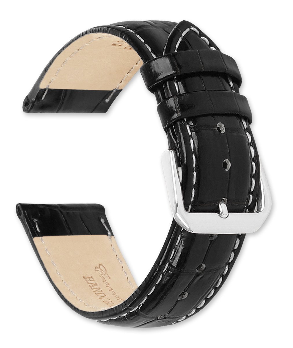 deBeer Crocodile Grain Watch Band w/white stitching - Sizes 12mm, 14mm, 16mm, 18mm, 19mm, 20mm - 3 Colors