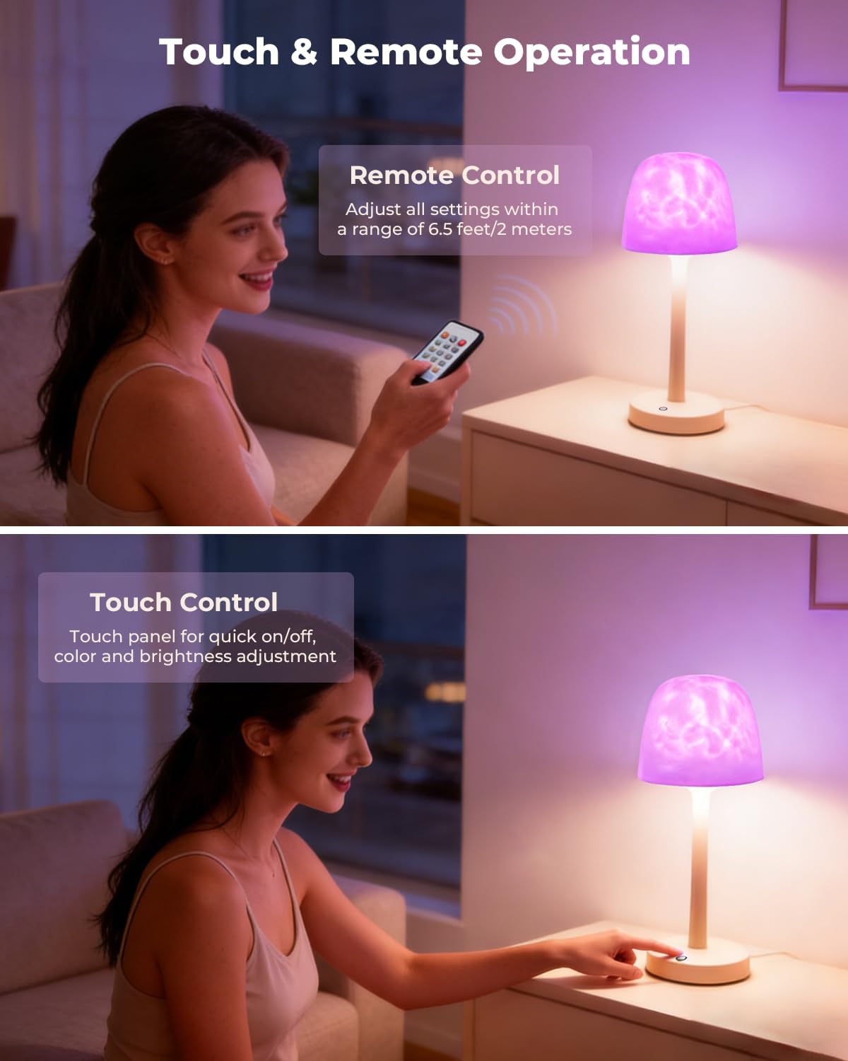 Shower Lamp Waterproof, Rechargeable Shower Light with RGB Color Changing Ocean Wave Projector, Cordless Bathroom Lamp with Remote & Touch Control, LED Mood Lighting for Inside Shower, Bathtub