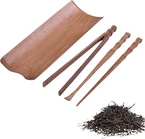 4 Pcs Gongfu Tea Set - Chinese Bamboo Tea Accessories for Loose Tea, Includes Tea Scoop, Clip, Spatula, Needle