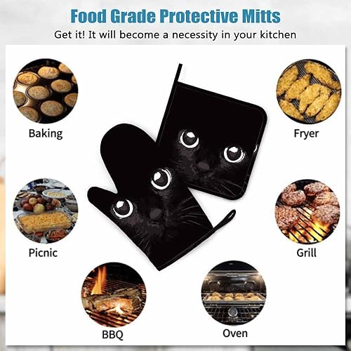 Miniatura 7 de Manopla de horno y soporte para olla de gato negro con cabeza de gato fría de silicona, resistente al calor, para cocinar, barbacoa, hornear, asar a