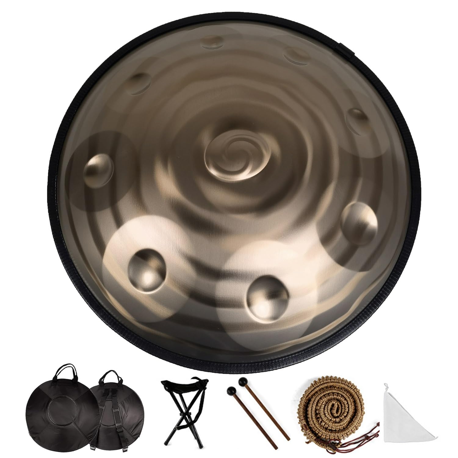 432Hz/440Hz Stalowy instrument bębenkowy w tonacji molowej 9 nut 22 cale z miękkim futerałem Handpan Stojak młotki i szmatka en Helix (Rozmiar: 440Hz (432Hz)