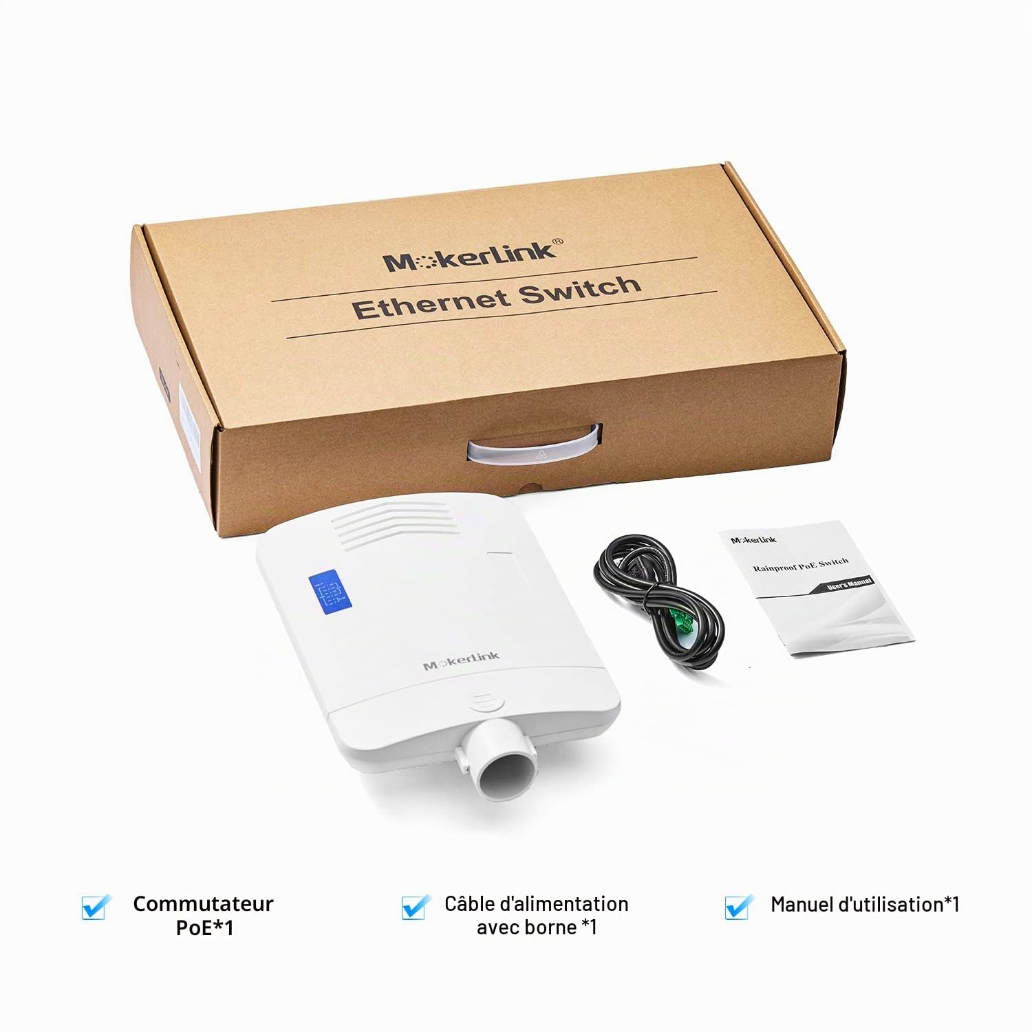 MokerLink Poe Gigabit 6 Ports extérieur Switch, Poe 4 gigabits, SFP 2 gigabits, Commutateur réseau Plug-and-Play 65w ieee802.3af/at, ip65 résistant aux intempéries